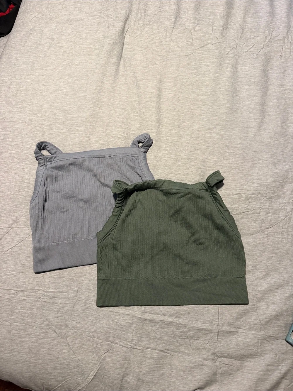 Ribbed Tank Tops (Sports Bra) - Olive Green & Light Gray (2-Pack)